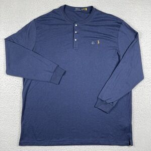 Polo Ralph Lauren Shirt Mens 3XLT Blue Henley Long Sleeve Casual Workwear Travel